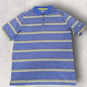 Nike Men’s Size XL Golf Tour Performance Blue/Yellow Logo Striped Button Polo
